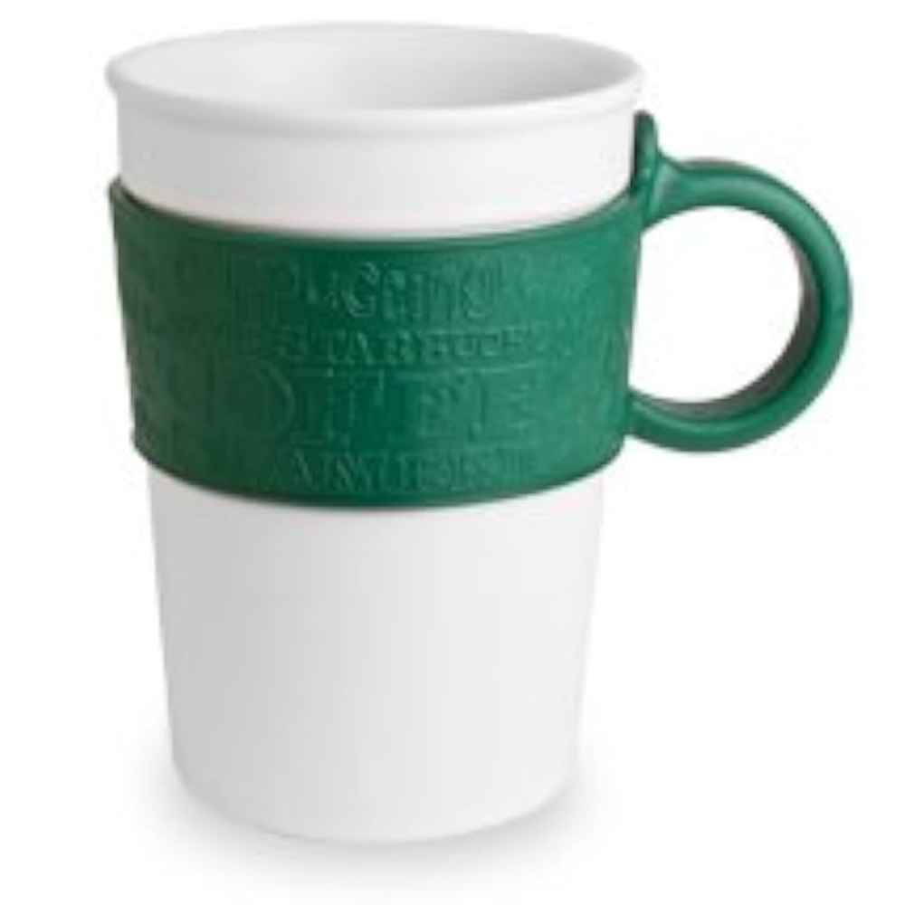 Hunter Green and White Ceramic Vintage 2008 Starbucks Mug